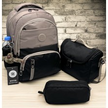 Ilk Okul Çantası 3'lü Seti Unisex Çocuk Ilkokul Çantası BVT-8010 Vizon-Siyah