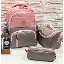 Ilk Okul Çantası 3'lü Seti Unisex Çocuk Ilkokul Çantası BVT-8010 Pudra-Vizon