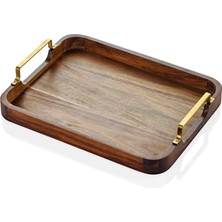 UltraMint Akasya Metal Kollu Tepsi 30X23 Cm, Şık ve Kullanışlı Ev Dekoru