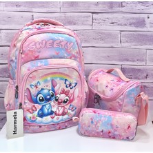 Harmela Kız Çocuk Ilk Okul Çantası 3'lü Set Ilkokul Çantası Karakter Desenli Takım Pudra