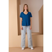 Vita Fortuna Örgü Detaylı V Yaka Kısa Kollu Kadın Tişört - VF0044