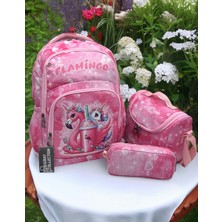 MegiHero  Kız Çocuk Ilk Okul Çantası 3'lü Set Ilkokul Çantası Karakter Desenli Takım Pembe Flm