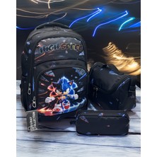 MegiHero  Erkek Çocuk Ilk Okul Çantası 3'lü Set Ilkokul Çantası Siyah Karakter Desenli Takım