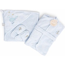 Bebessi Erkek Bebek Banyo Seti %100 Pamuk – Kapüşonlu Havlu, Bornoz ve Terlik – Açık Mavi