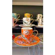 UltraMint 6 Kişilik Renkli Gold Porselen Kahve Fincan Takımı
