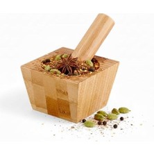 Storemax Bambu Havan ve Tokmak Seti, Mutfak Havanı, Baharat ve Sarımsak Öğütücü ve Döveceği (Kare)