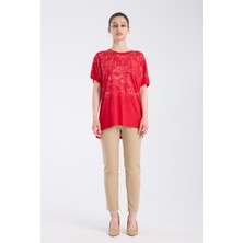 Vita Fortuna Parlak Detaylı Salaş Kadın T-Shirt - VK0051