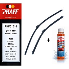 Phaff Volkswagen Caddy 3 (2004-2006) Ön Silecekleri (Sol Sağ 600MM + 480MM) ve Börfh 32 ML Konsantre Cam Suyu Şampuanı