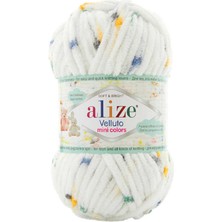 Alize Velluto Mini Colors (5 Adet) 8115 Beyaz Üzerine Sarı-Mavi-Gri