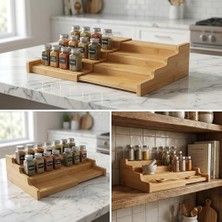 Storemax 4 Basamaklı Genişletilebilir Bambu Baharatlık Standı - Çekmece Içi ve Tezgah Üstü Açılır Kapanır Düzenleyici Raf - Mutfak, Banyo ve Makyaj Organizeri (32.5X21.5 Cm)