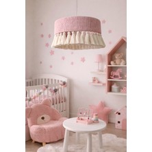 Yutedekor Bohem Makrome Pembe Avize – Çocuk Odası, Salon, Yatak Odası, Kafe & Restoran Aydınlatma - 35 cm