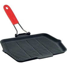 Storemax Döküm Kare Sığ Izgara Tavası Silikon Tel Saplı Ölçü 24X24CM.