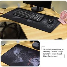 Storemax Gaming Mouse Pad 90X40 cm Geniş Dünya Haritası Desenli Kaymaz Tabanlı Dikişli Kenar Büyük Klavye Mouse Altlığı Siyah