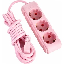 Storemax Ufo 3lü 5 Metre Topraklı Grup Priz, 16A 250V, Üçlü Uzatma Kablosu Pembe Renk