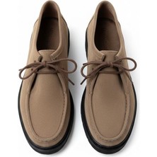 Ne&Ve Shoes Vizon Süet Hakiki Deri Bağcıklı Kadın Casual Ayakkabı