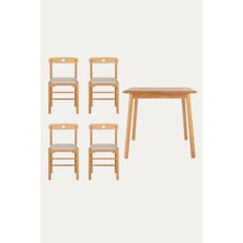 Unboxdeco 2-4 Kişilik Alaçatı Masif Kayın Ahşap Masa Takımı, 4 Adet Sandalye ile, Bej 80x80 cm