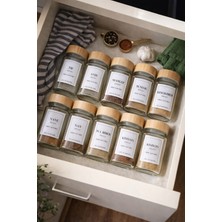 Durina Living 12’li Cam Baharatlık Seti – Bambu Kapaklı Etiketli Kare Baharat Kavanozu Takımı