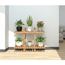 Doğal Köknar Ahşap 2 Katlı Dekoratif Çiçeklik - 100X100 cm Derinlik 25 cm Büyük Boy Saksı Standı