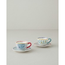 UltraMint Mavi-Terracotta 4'lü Coachella Mix Stoneware Kahve Fincan Takımı