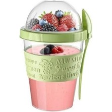 Storemax Renkli And Go Kaşıklı Hazneli Meyveli Yoğurt Kabı Piknik Iş Atıştırmalık Diyet Müsli Granola Süt Bardağı (Beyaz)
