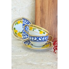 UltraMint Lemon Mavi Gold 2 Kişilik Porselen Çay Fincanı Takımı, Şık ve Özel Tasarım