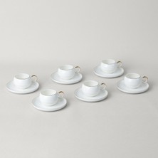 UltraMint 6'lı Porselen Kahve Fincan Seti, Beyaz ve Gold Detaylar