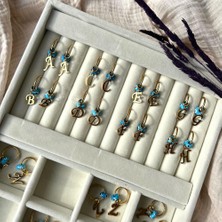 Alice İsstanbul Çelik Nazar Boncuklu Harf Halka Küpe