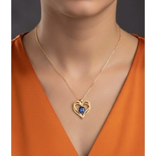 Modahilye 925 Ayar Gümüş Kalpli Tektaş Altın kaplama Kolye