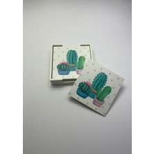 Storemax 6’lı Ahşap Bardak Altlığı Seti (Kutulu - Kaktüs Desenli)