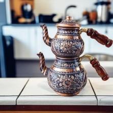 PremiumPort El Yapımı Işlemeli Bakır Çaydanlık Seti, Şık ve Zarif Tasarım