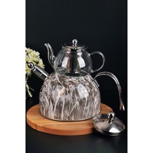 PremiumPort Şık Mermer Desenli Çelik ve Cam Düdüklü Çaydanlık Takımı