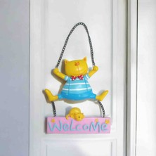 Lal Dizayn Figürlü Renkli Hoş Geldiniz Yazısı / Çocuk Odası & Kapı Girişi Duvar Süsü- Kedi Figürlü