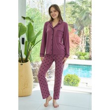 Remsa Kadın Desenli Önü Düğmeli Yumuşak Milan Kumaş Pijama Takımı 250364 MÜRDÜM01