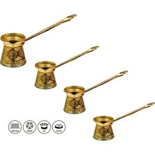 PremiumPort Ayvalı Desenli Döküm 4'lü Gold Cezve Seti, Indüksiyon Uyumlu
