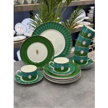 UltraMint Yeşil 6 Kişilik 19 Parça Porselen Pasta ve Ikram Seti