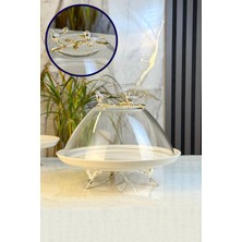 UltraMint Cam Kapaklı Porselen Kek Fanusu ve Ayaklı Pasta Standı