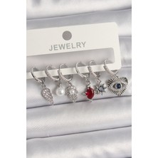 Aksiyon Global Pirinç Gümüş Renk Sallantı Zirkon Taşlı Fatma Ana El Figür Kadın Küpe Seti - Lisinya