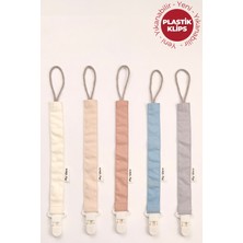 My Vera Krem-Bej-Vizon-Indigo-Gri - Plastik Klipsli Emzik Askısı Seti - 5'li Emzik Zinciri Seti