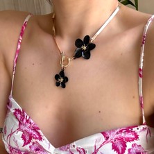 Alice İsstanbul Italyan Zincirli Siyah Mineli Çiçek Kolye