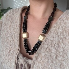 Alice İsstanbul Gold Detaylı Siyah Küp Boncuk Kolye