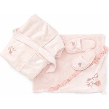 Bebessi Kız Bebek Banyo Seti Pamuklu – Kapüşonlu Havlu, Bornoz ve Terlik – Pudra Pembe