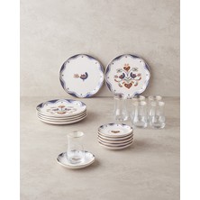 UltraMint Lacivert Seramik Pasta Seti 18 Parça, 6 Kişilik, Şık ve Dayanıklı