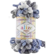 Alize Puffy Colors (5 Adet) 6075 Mavi-Beyaz-Gri Renkli El Örgü Ipliği