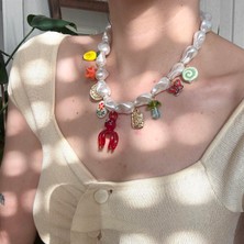 Alice İsstanbul Incili Murano Cam Ahtapot Charmlı Kolye