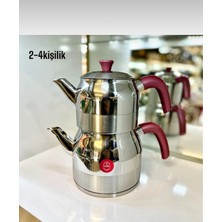 PremiumPort Mini Paslanmaz Çelik Çaydanlık Takımı, 2-4 Kişilik, Silikon Kulplu