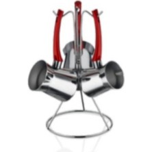 PremiumPort Kırmızı Çelik Sahra Cezve Takımı, Şık ve Dayanıklı Tasarım