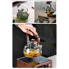 PremiumPort Borosilikat Cam Çaydanlık, Bambu Saplı, Ev Tipi, Dayanıklı, Şık Tasarım