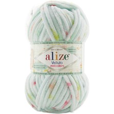 Alize Velluto Mini Colors (5 Adet) 8118 Yeşilüzerine-Pembe-Sarı Benekli