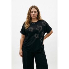 Şuranur Yıldız Tasarım Taş Detaylı Bambu Yarasa Kol Bluz