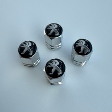 Aksefuar Lazer Peugeot ile Uyumlu Logolu Alüminyum Altıgen Sibop Kapağı (Takım)